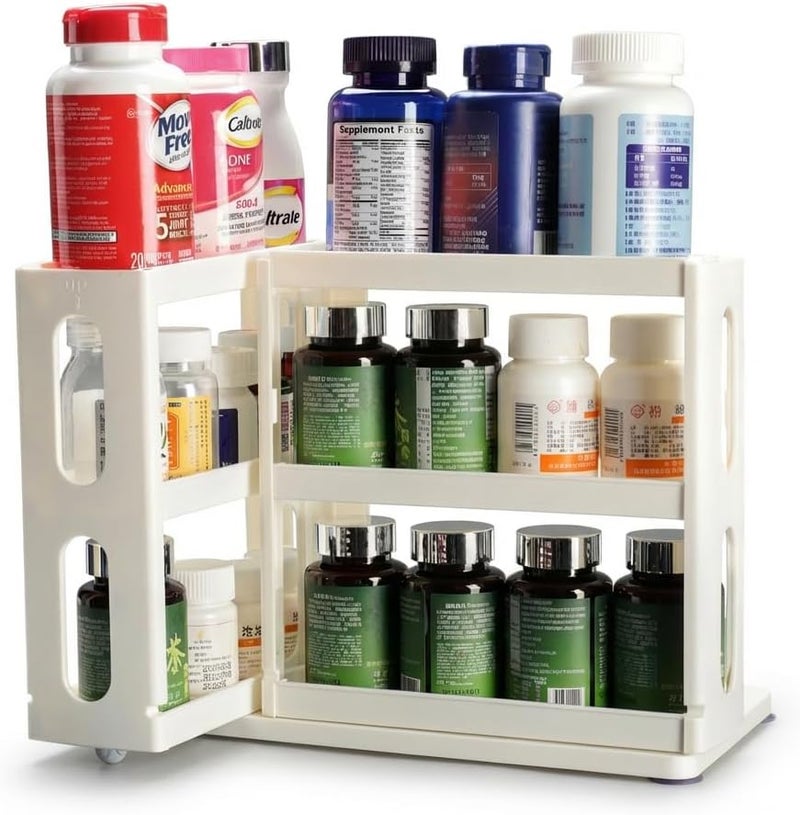 Dutiplus Medicine Organizer 2 Three-Decker Shelves Cabinet Storage Rack Organizer for Holding Vitamins, Supplements Cosmetics (9”H x 5.8”W x 10.4”D) (Natural White) - Image 1